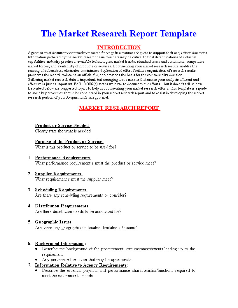 Market Research Report Template Market Research Report format