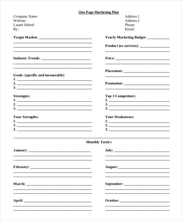 Marketing One Sheet Template 21 Marketing Plan Templates Psd Word