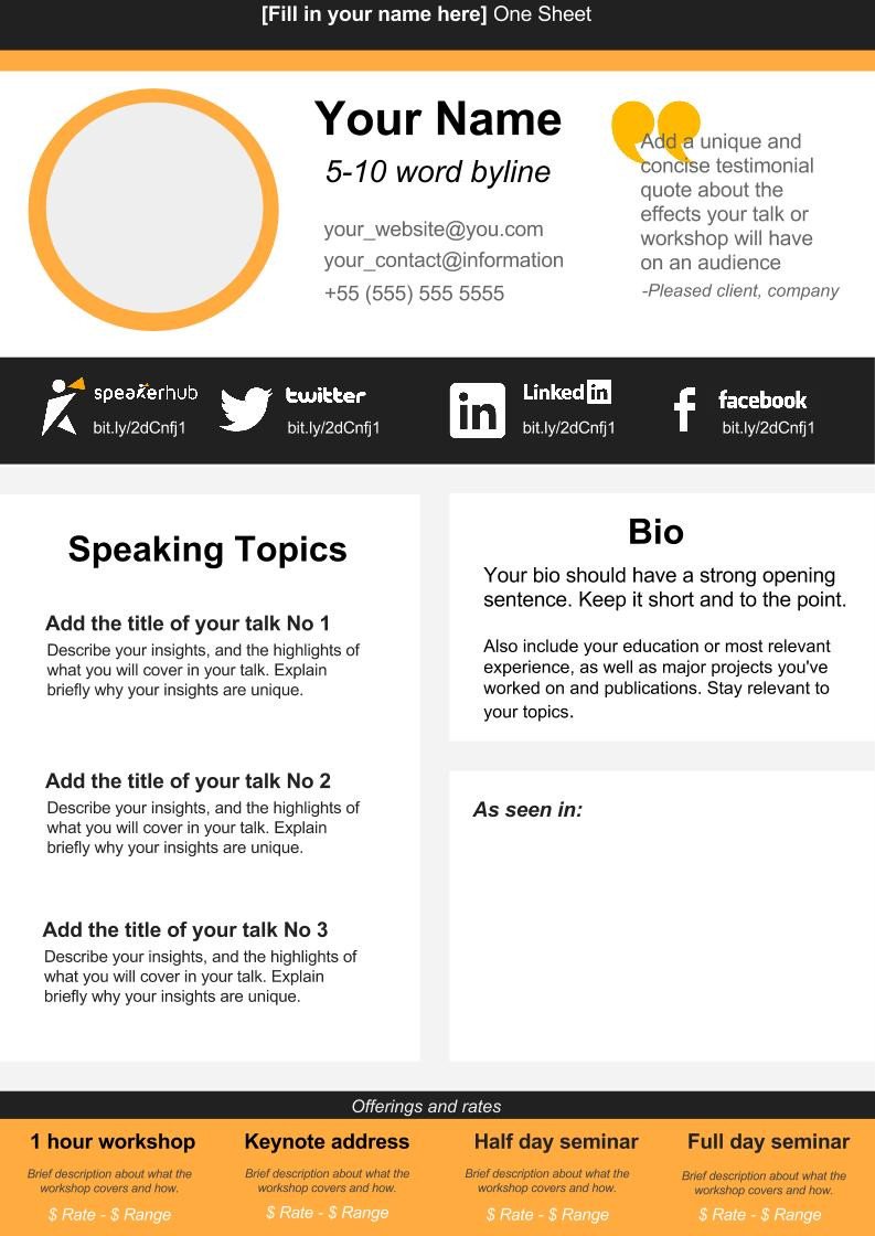 Marketing One Sheet Template Speaker E Sheet Template