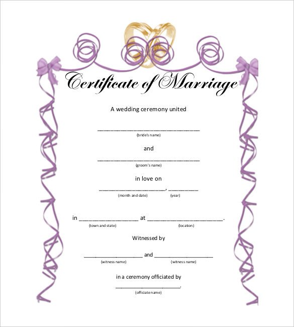 Marriage Certificate Template Microsoft Word 10 Marriage Certificate Templates