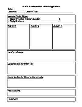 Math Lesson Plan Template Math Expressions Lesson Planning Template by Christy
