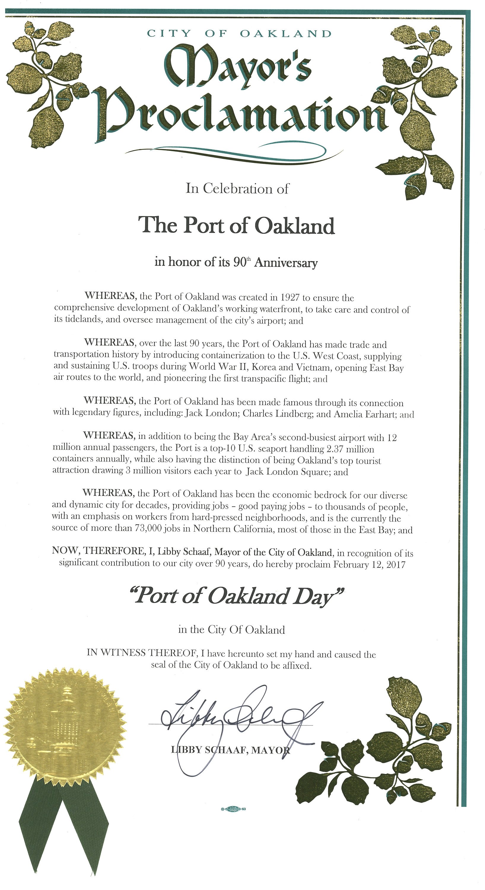Mayoral Proclamation Template Proclamation by Oakland Mayor Libby Schaaf
