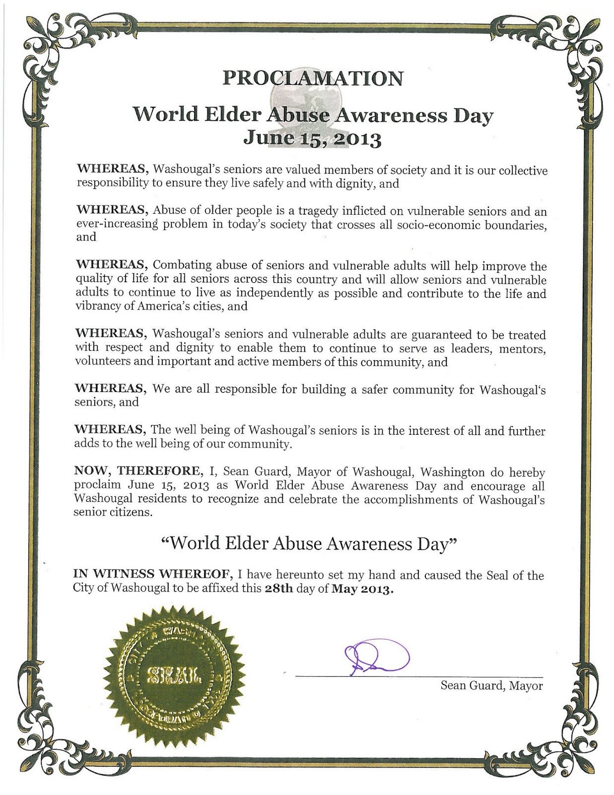 Mayoral Proclamation Template Washougal Mayor S Blog World Elder Abuse Awareness Day