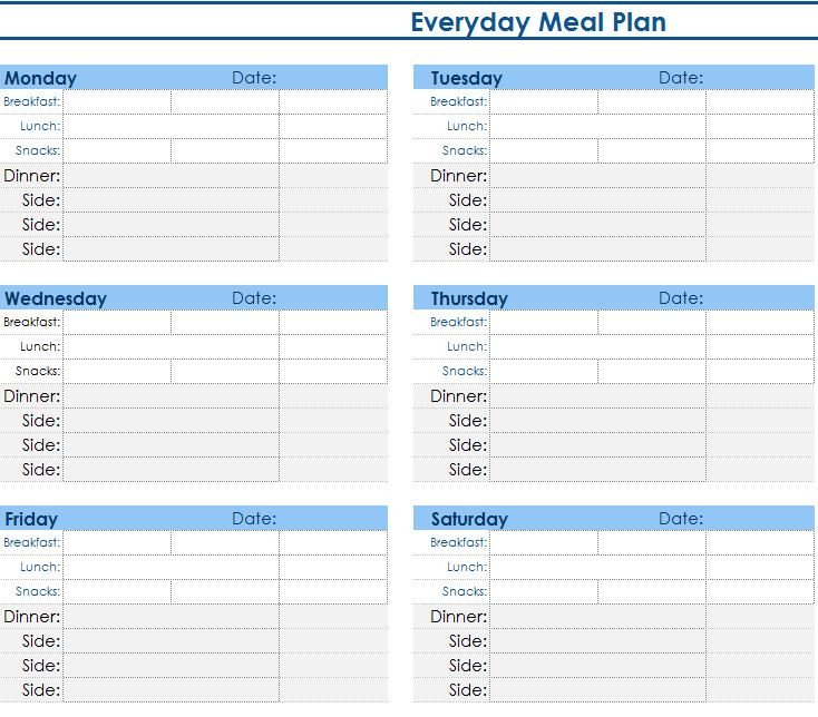 Meal Plan Excel Template Daily Meal Planner My Excel Templates