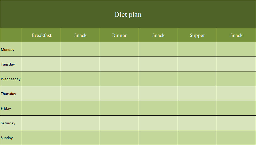 Meal Plan Excel Template Diet Plan as Excel Template
