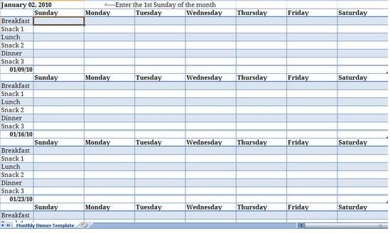 Meal Plan Excel Template Monthly Meal Planner Template