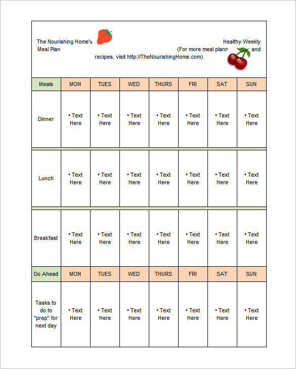 Meal Plan Template Excel 15 Meal Planning Templates Word Excel Pdf