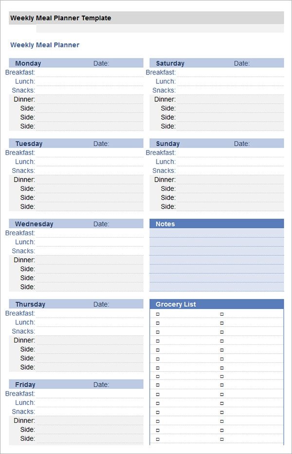 Meal Plan Template Excel 18 Meal Planning Templates Pdf Excel Word