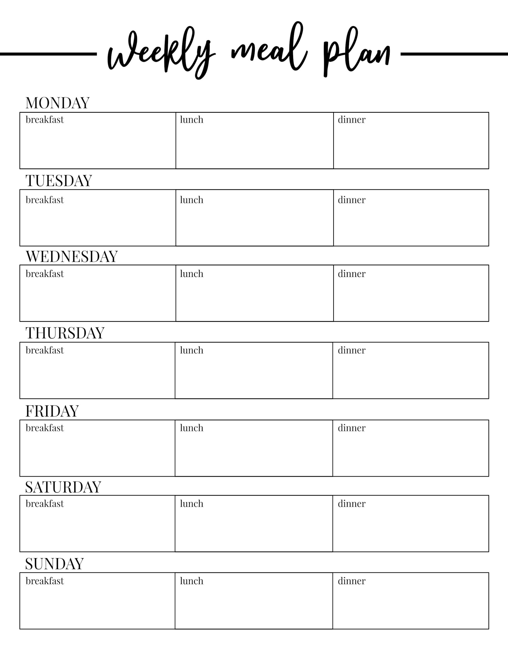 Meal Plan Template Free Free Printable Weekly Meal Plan Template Paper Trail Design