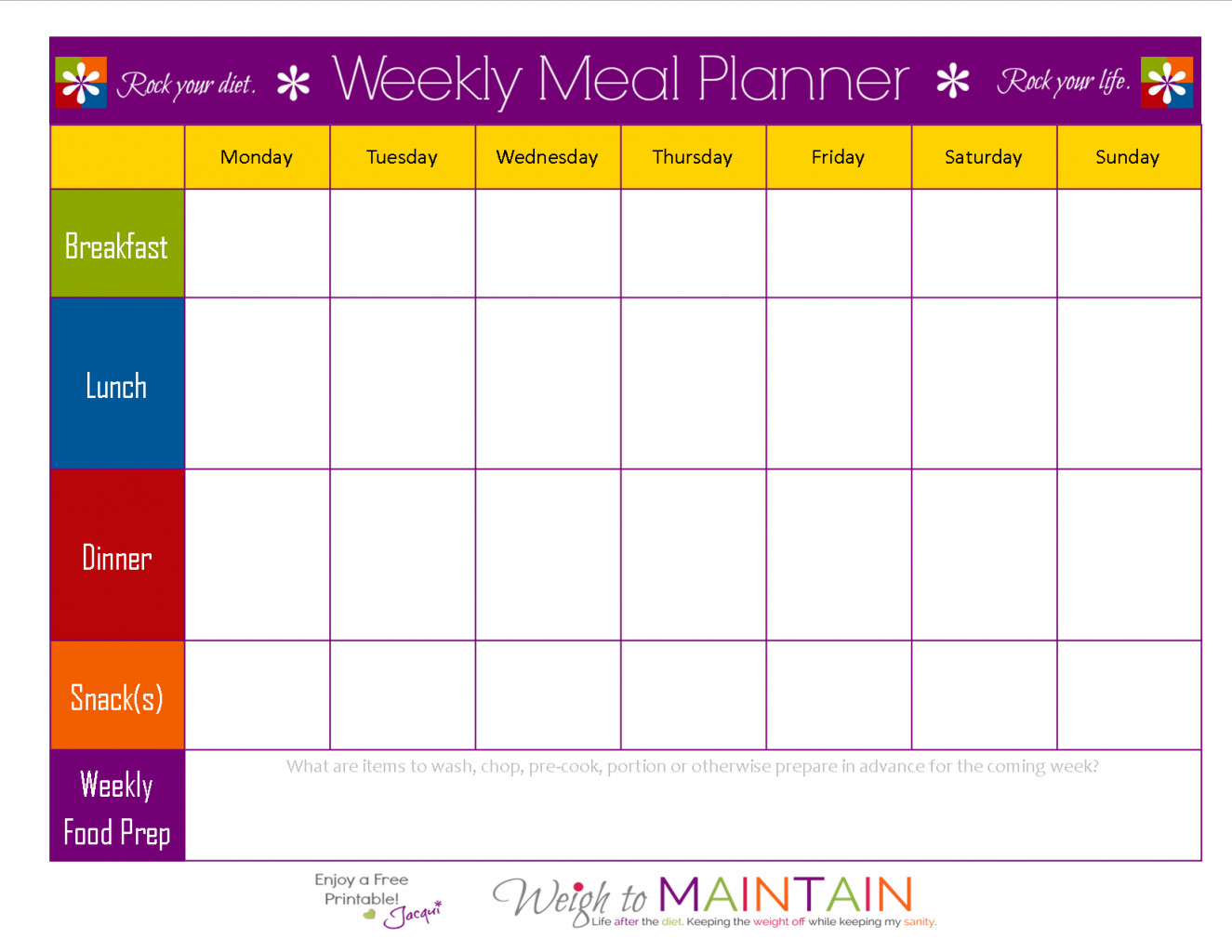 Meal Plan Template Free Weekly Food Chart Template