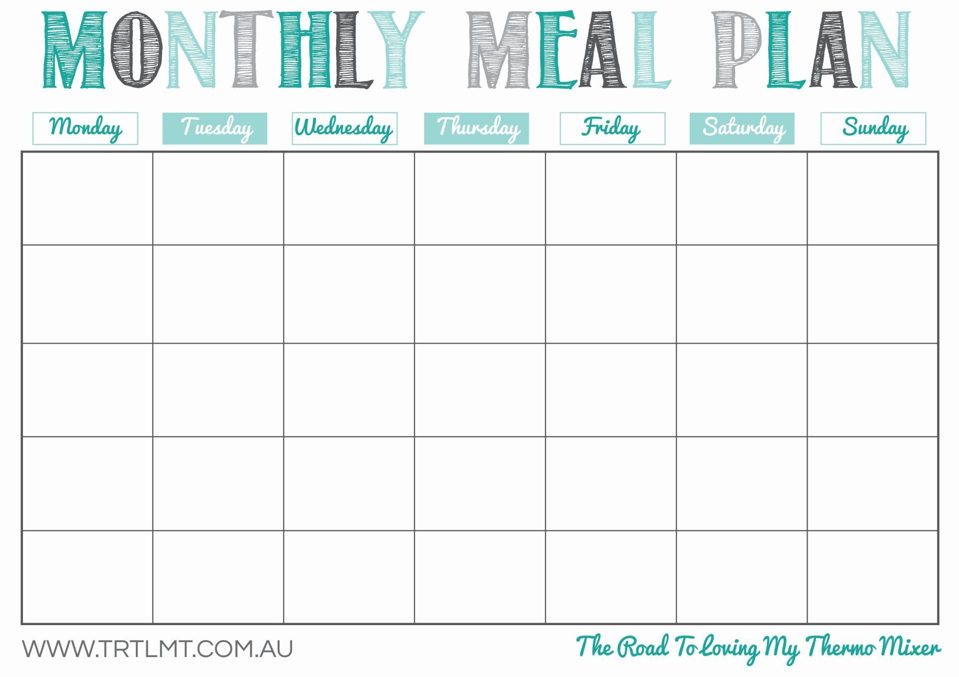 Meal Planning Calendar Template Printable Monthly Meal Planner