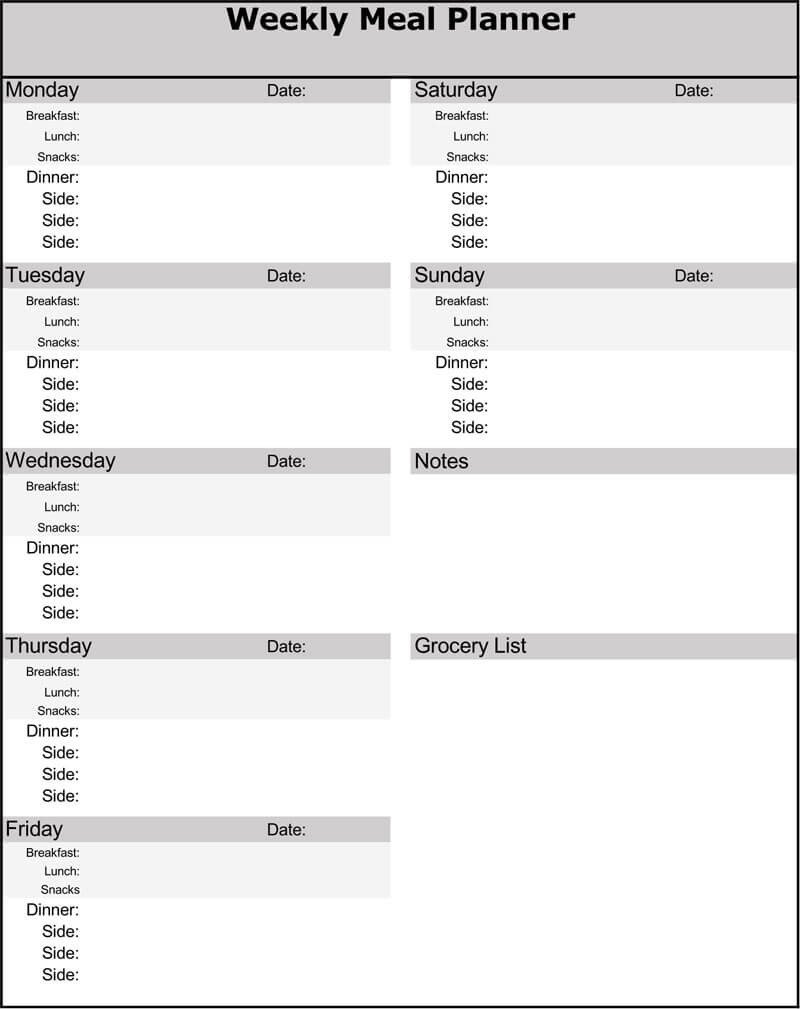 Meal Planning Template Excel 25 Free Weekly Daily Meal Plan Templates for Excel and Word