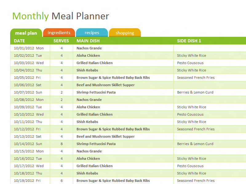 Meal Planning Template Excel Monthly Family Meal Planner Template for Excel