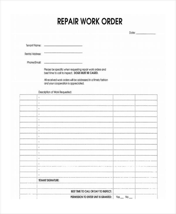 Mechanic Work order Template 28 Work order Templates Ai Psd