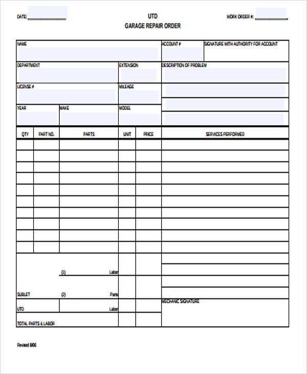 Mechanic Work order Template Examples Of Work order form 10 Samples In Word Pdf