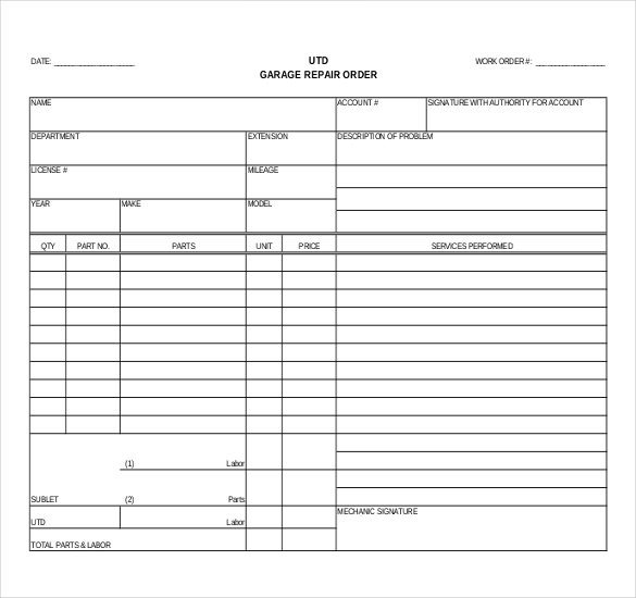 Mechanic Work order Template Work order Template 13 Free Word Excel Pdf Document