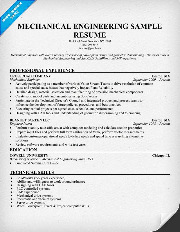 Mechanical Engineer Resume Template Resume format February 2016