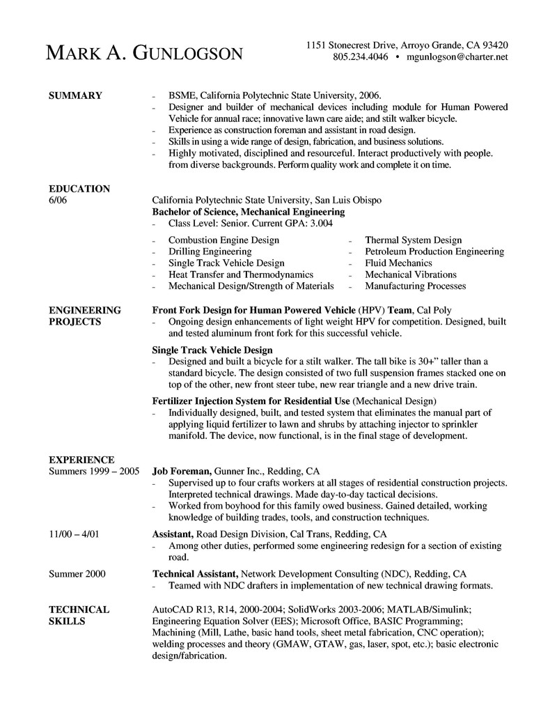 Mechanical Engineering Resume Template A Mechanical Engineer Resume Template Gives the Design Of