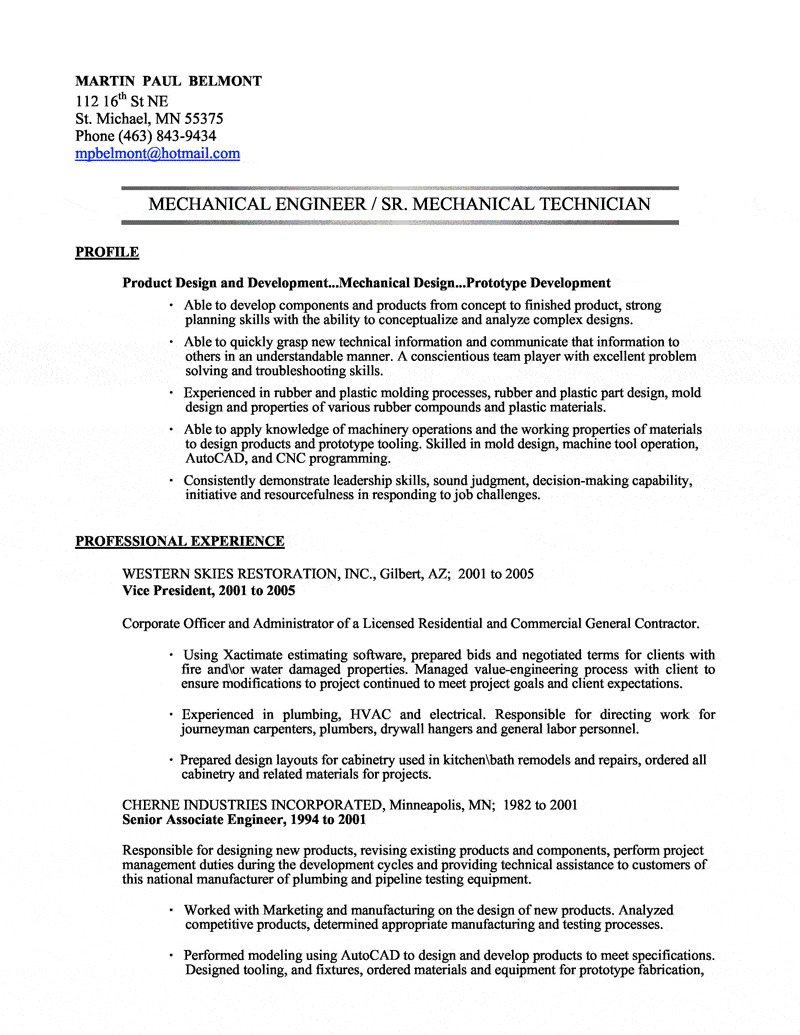 Mechanical Engineering Resume Template Mechanical Engineer Resume