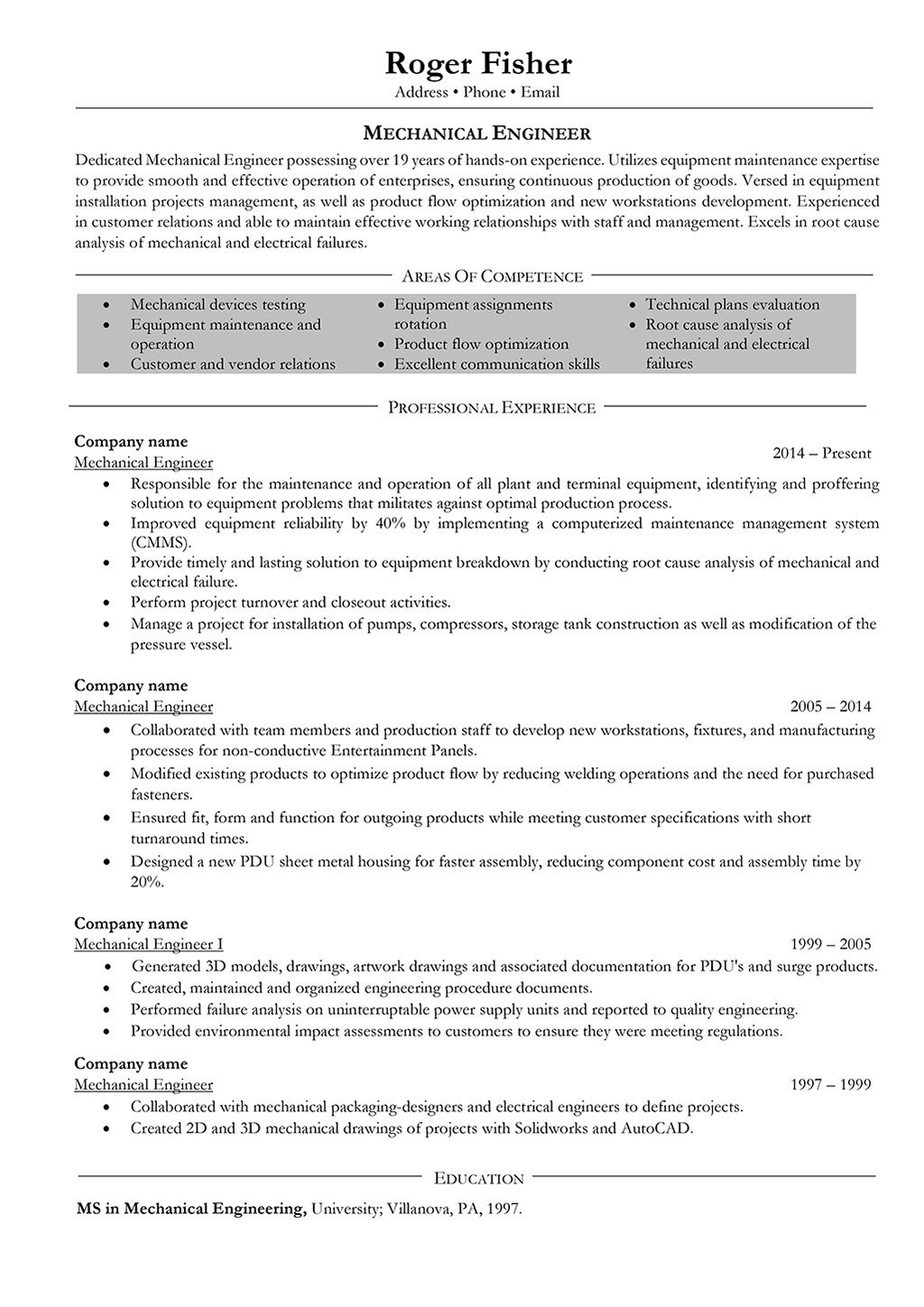 Mechanical Engineering Resume Template Mechanical Engineer Resume Samples and Writing Guide [10
