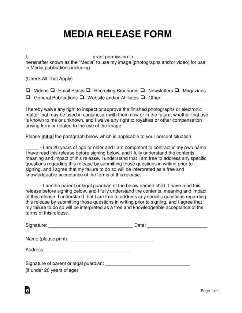 Media Release form Template Free Media Liability Release form Word Pdf
