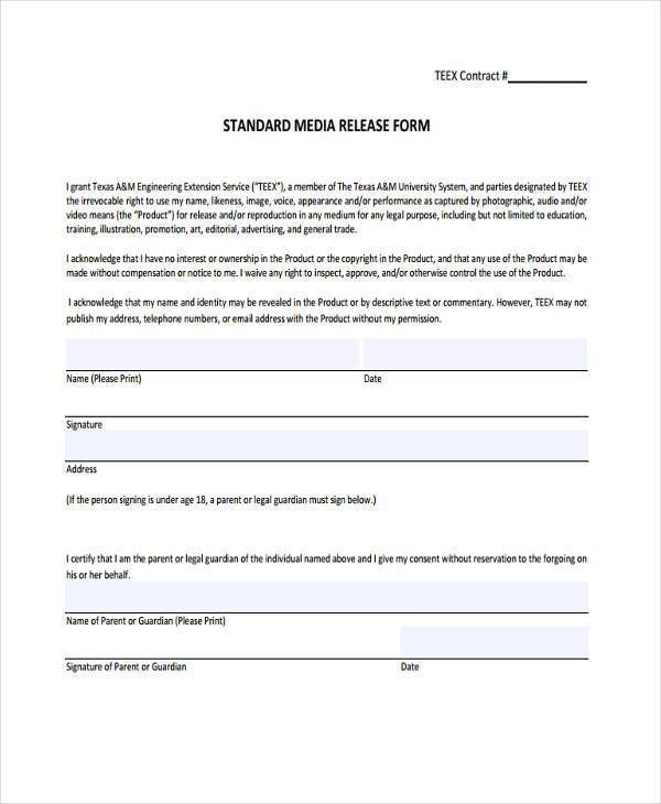 Media Release form Template Release form Templates