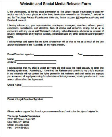 Media Release form Template Sample Media Release form 10 Examples In Word Pdf
