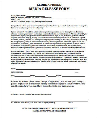Media Release form Template Sample Media Release form 10 Examples In Word Pdf