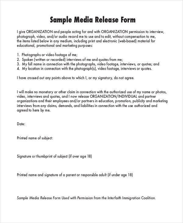 Media Release form Template Sample Media Release form 10 Free Documents In Pdf
