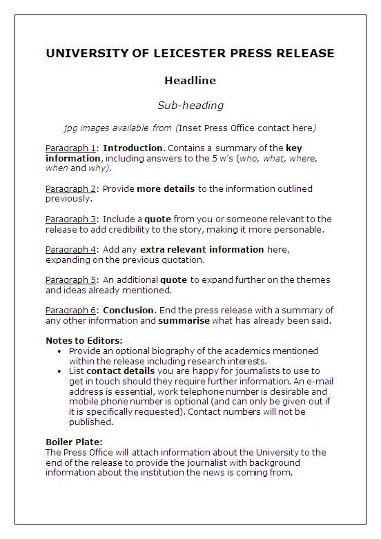 Media Release forms Template Press Release Template — University Of Leicester