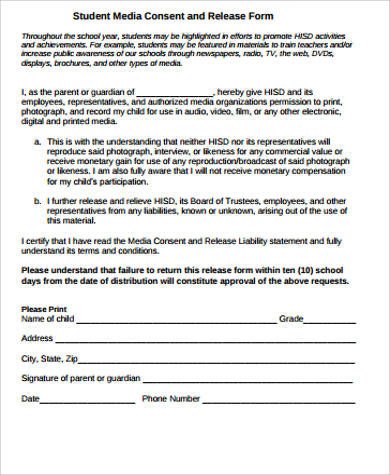 Media Release forms Template Sample Media Release form 10 Examples In Word Pdf