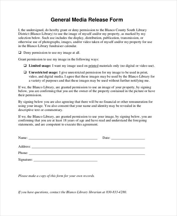 Media Release forms Template Sample Media Release form 10 Free Documents In Pdf