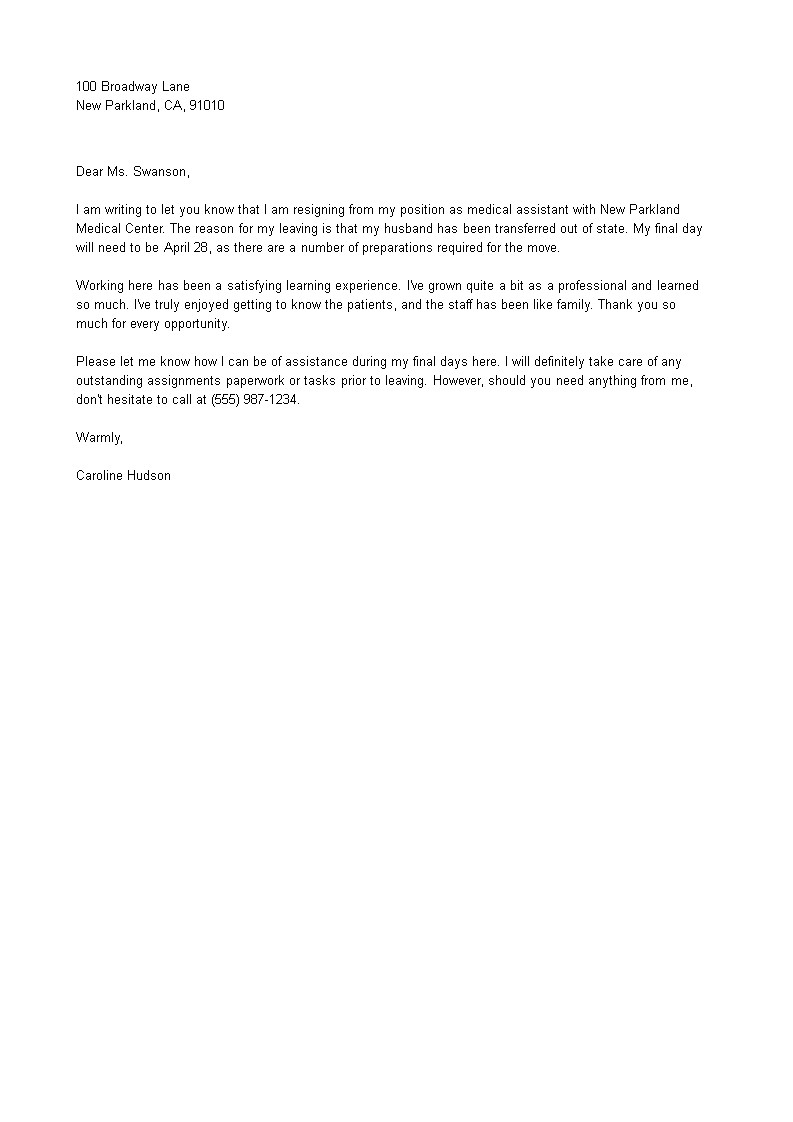 Medical assistant Resignation Letter Free Medical assistant Resignation Letter