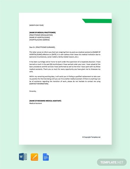 Medical assistant Resignation Letter Free Medical assistant Resignation Letter Template