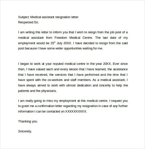 Medical assistant Resignation Letter Sample Resignation Letter format 14 Download Free