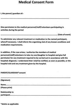 Medical Consent form Template Medical Consent form for Adults – Templates Free Printable