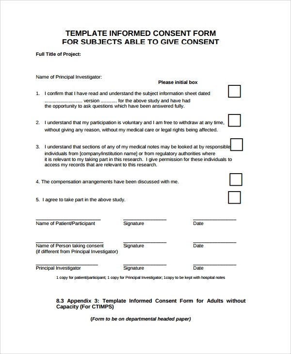 Medical Consent form Template Sample Research Consent form 8 Free Documents Download
