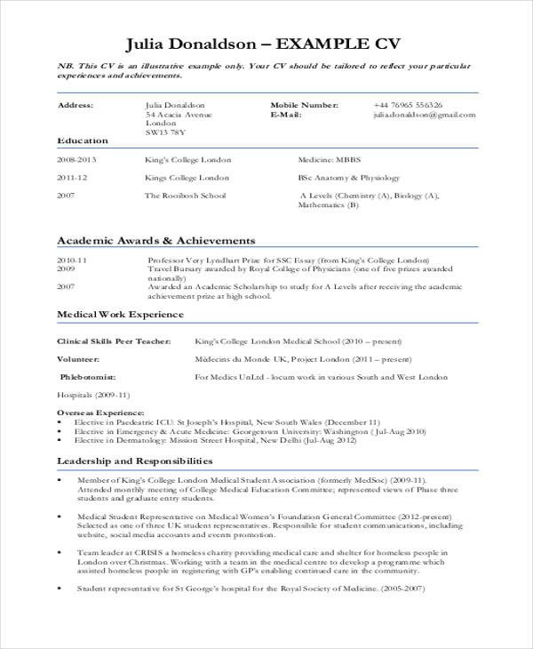 Medical Curriculum Vitae Templates 10 Sample Medical Curriculum Vitae Templates Pdf Doc