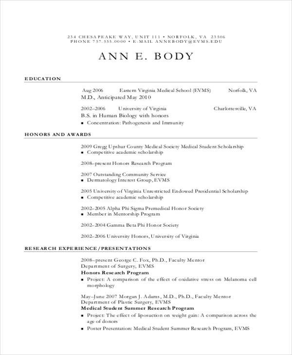 Medical Curriculum Vitae Templates 10 Sample Medical Curriculum Vitae Templates Pdf Doc