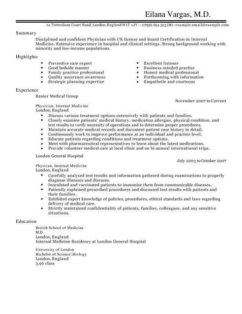 Medical Curriculum Vitae Templates Doctor Cv Template