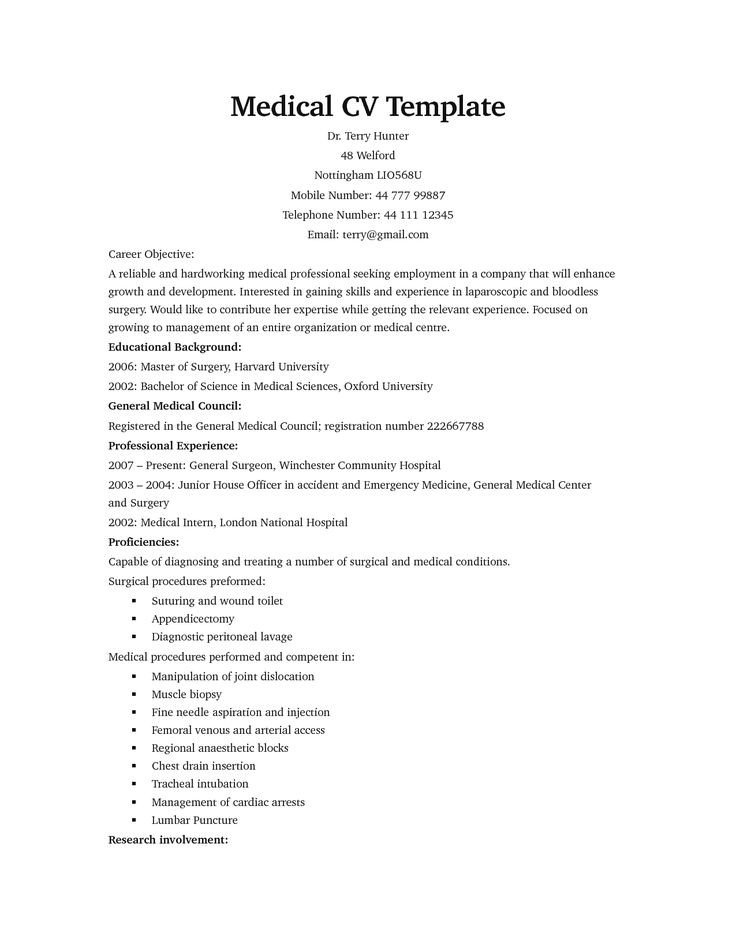 Medical Curriculum Vitae Templates Medical Cv Template Cv Examples
