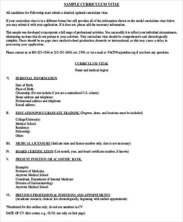 Medical Curriculum Vitae Templates Medical Student Cv Sample 7 Examples In Word Pdf