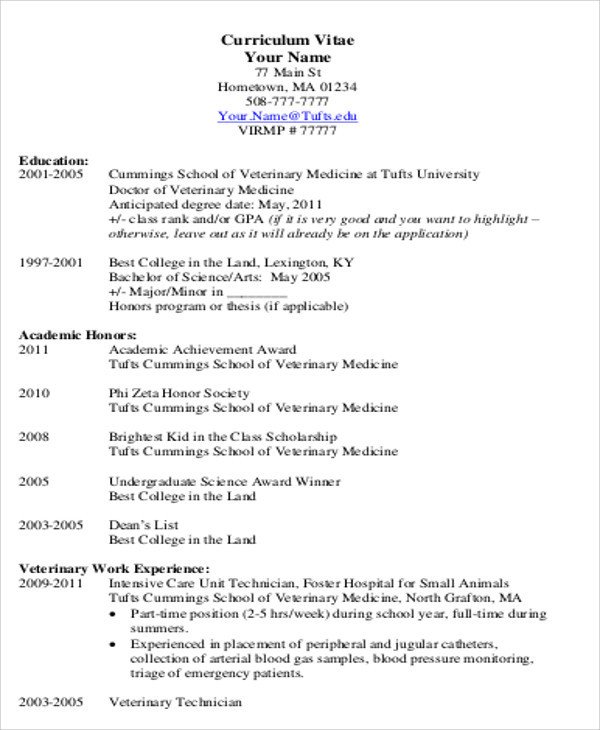 Medical Curriculum Vitae Templates Medical Student Cv Sample 7 Examples In Word Pdf