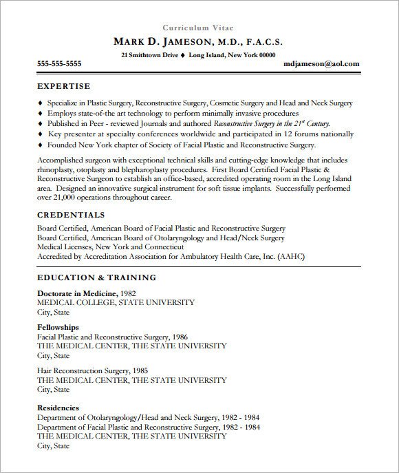 Medical Curriculum Vitae Templates Sample Medical Cv Template 7 Download Documents In Pdf