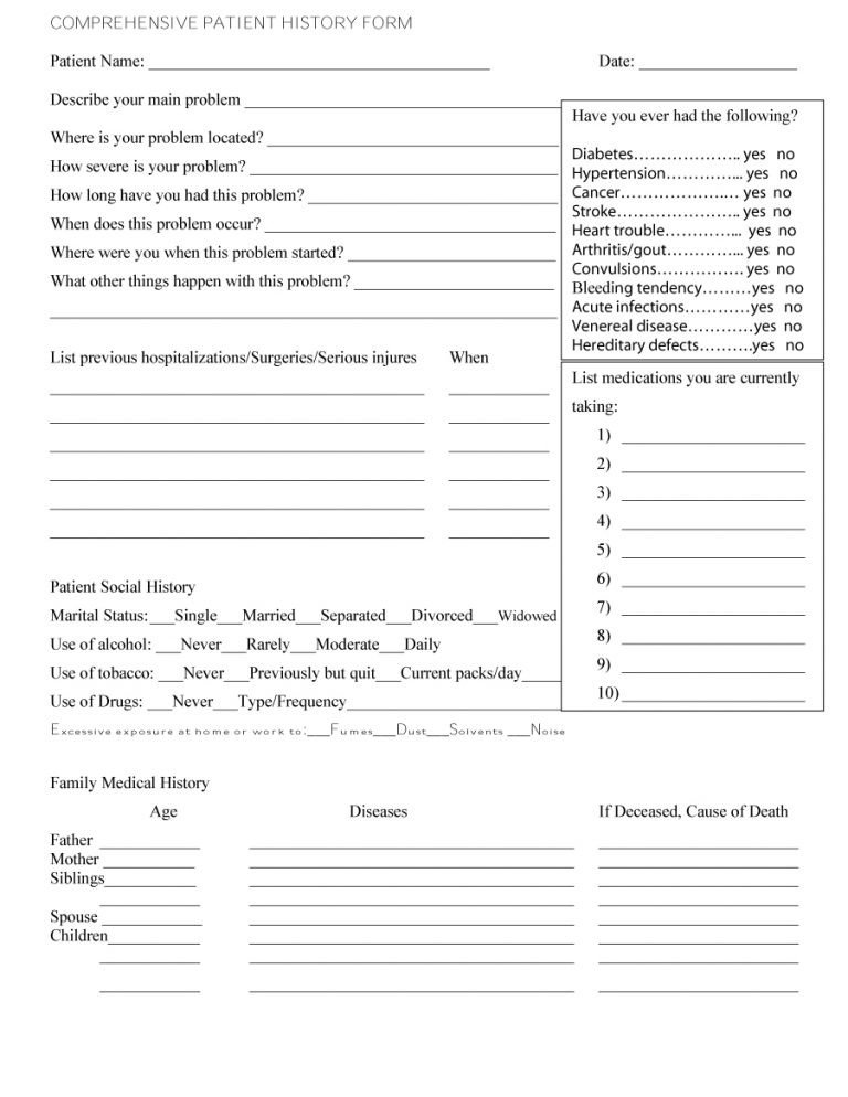 Medical History form Printable 67 Medical History forms [word Pdf] Printable Templates