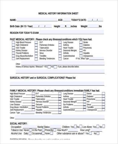 Medical History form Printable Sample Family Medical History forms 7 Free Documents In