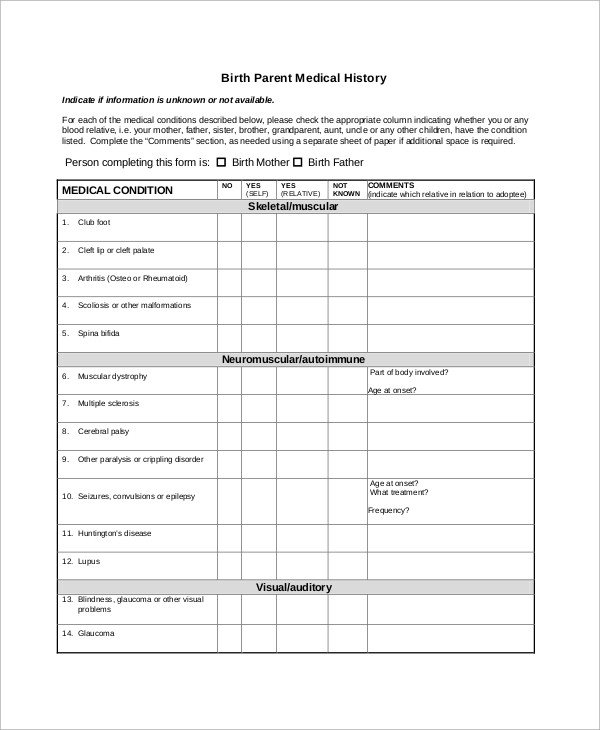 Medical History form Printable Sample Medical History form 10 Examples In Word Pdf