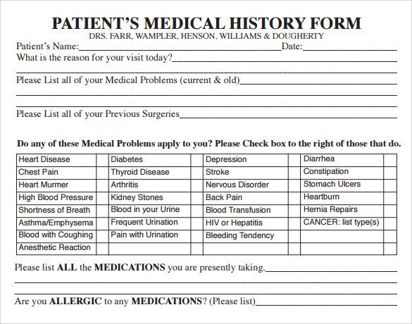 Medical History form Templates 14 Medical History forms Free Sample Example format