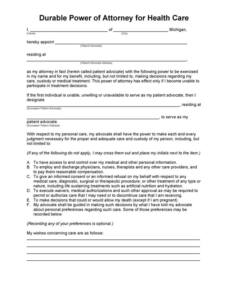 Medical Power Of attorney Template 50 Free Power Of attorney forms & Templates Durable