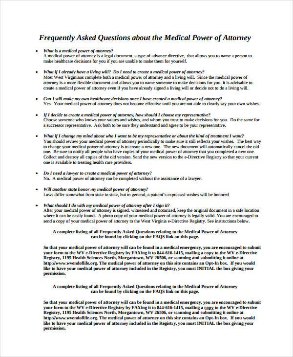Medical Power Of attorney Template 9 Medical Power attorney forms Free Sample Example